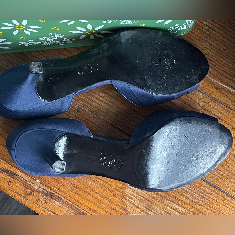 Nina Midnight Blue Satin Heels with Crystal Accents - Picture 3 of 8